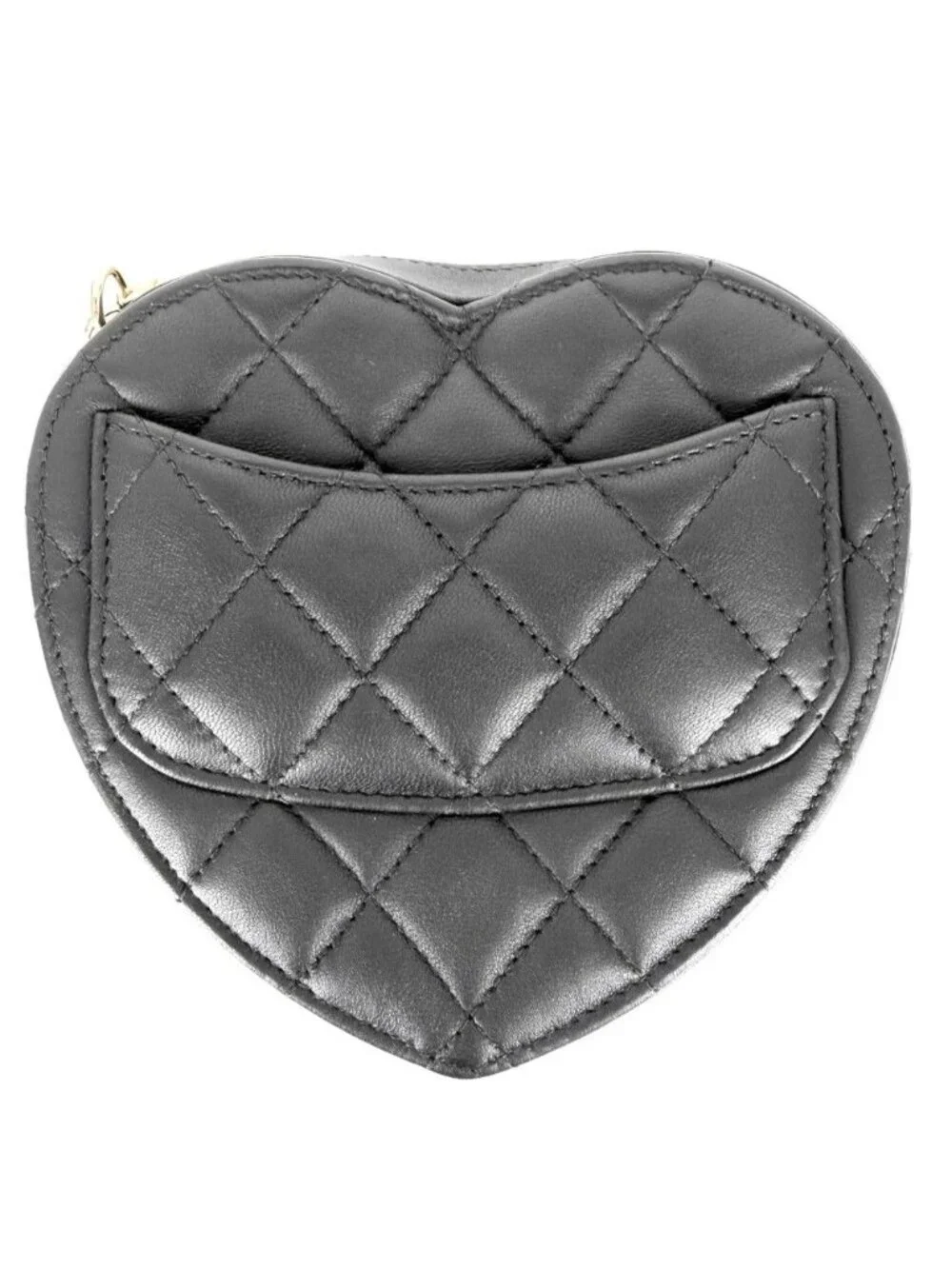 Chanel Shoulder Bag Quilted Heart CC Logo Small Lambskin Black Gold